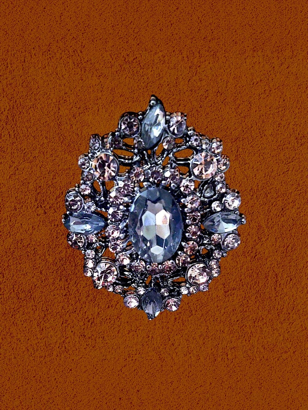 Smokey Rhinestone Filigree Brooch